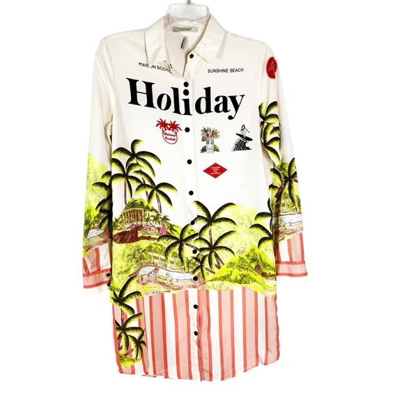 Anthropologie Scotch & Soda Holiday Tropical Shirt Dress Size XS - Picture 5 of 16